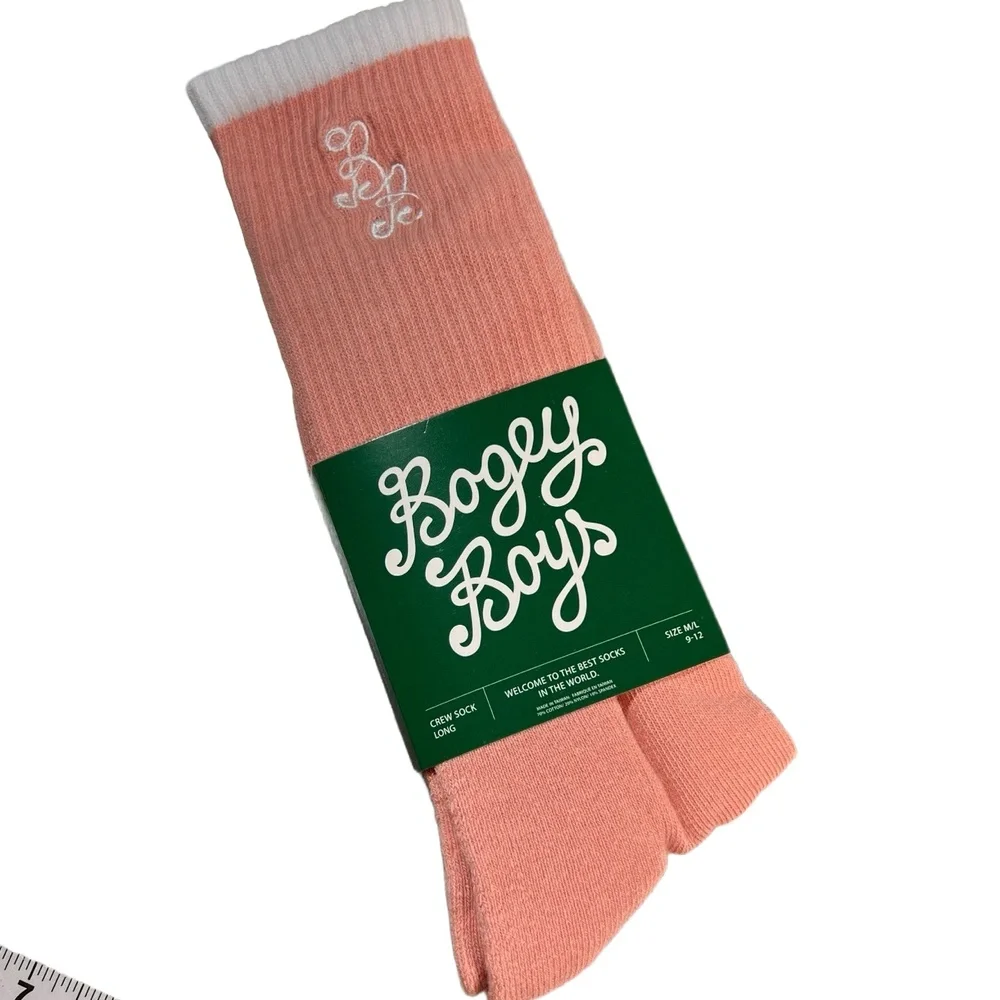 Bogey Boys Essential Sock Pink White Cuff Embroidered Crew Size‎ M/L New